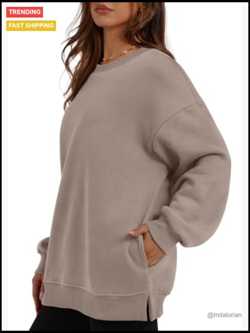 Oversized Fleece Pullover Sweatshirt with Pocket Casual Long Sleeve - Picture 3 of 6